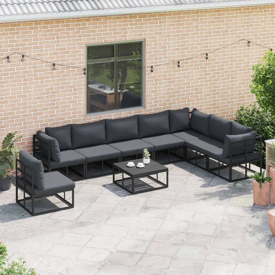 Ensemble de canapé de jardin avec coussin 9 pcs Noir Aluminium - 5