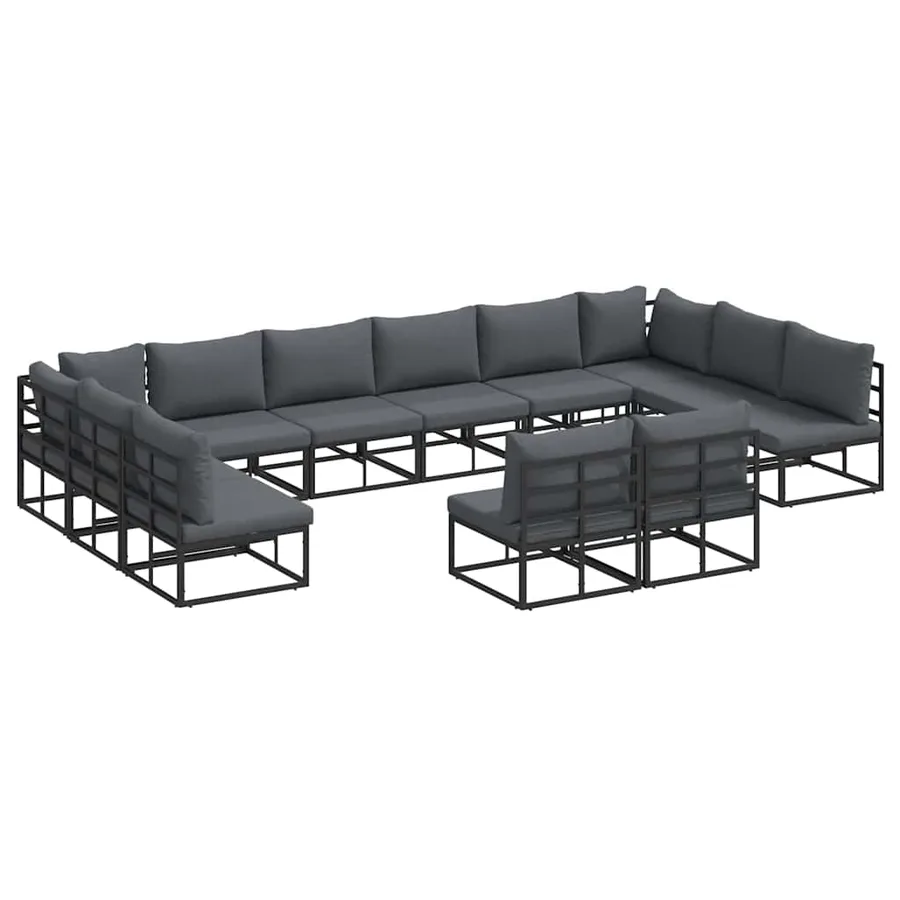 Ensemble de canapé de jardin avec coussin 12 pcs Noir Aluminium - 2