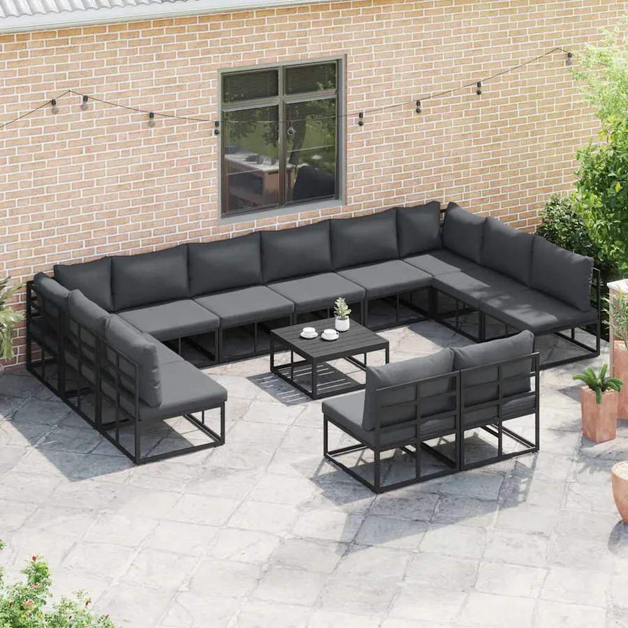 Ensemble de canapé de jardin avec coussin 12 pcs Noir Aluminium - 3
