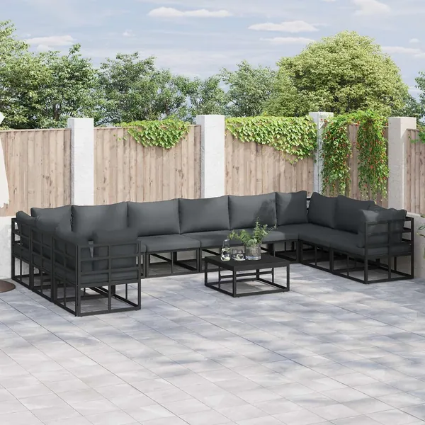 Ensemble de canapé de jardin avec coussin 11 pcs Noir Aluminium