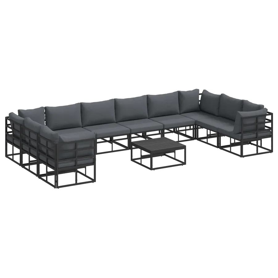 Ensemble de canapé de jardin avec coussin 11 pcs Noir Aluminium - 2