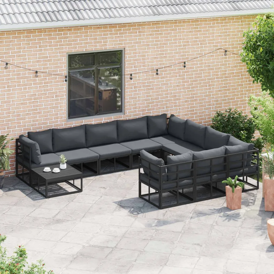 Ensemble de canapé de jardin avec coussin 11 pcs Noir Aluminium - 5