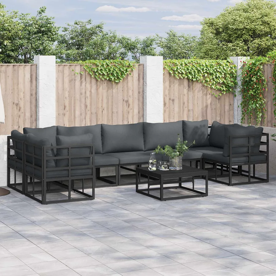 Ensemble de canapé de jardin avec coussin 8 pcs Noir Aluminium