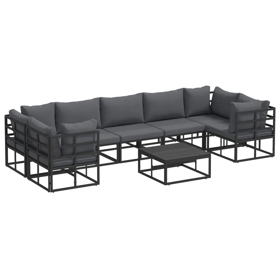Ensemble de canapé de jardin avec coussin 8 pcs Noir Aluminium - 2