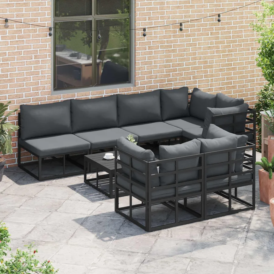 Ensemble de canapé de jardin avec coussin 8 pcs Noir Aluminium - 5