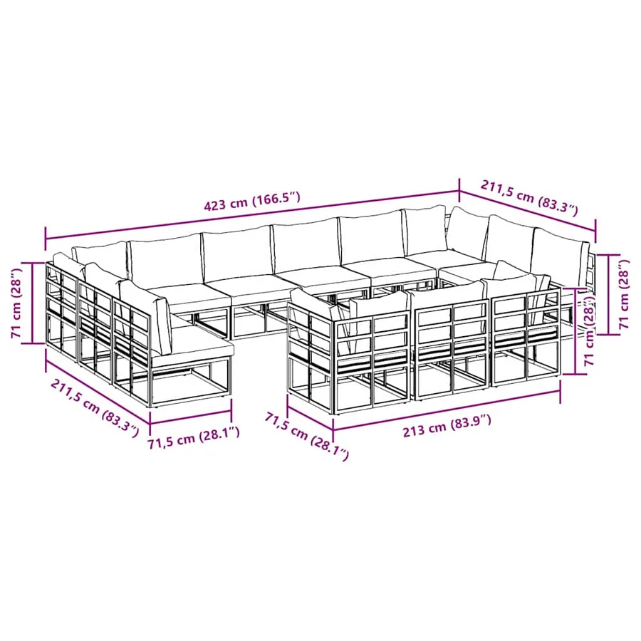 Ensemble de canapé de jardin avec coussin 13 pcs Noir Aluminium - 13