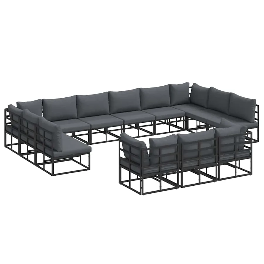 Ensemble de canapé de jardin avec coussin 13 pcs Noir Aluminium - 2