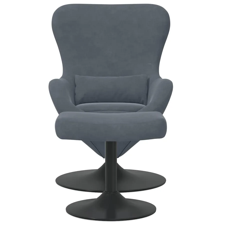 Chaise Œuf avec Pouf Gris foncé Velours - 4