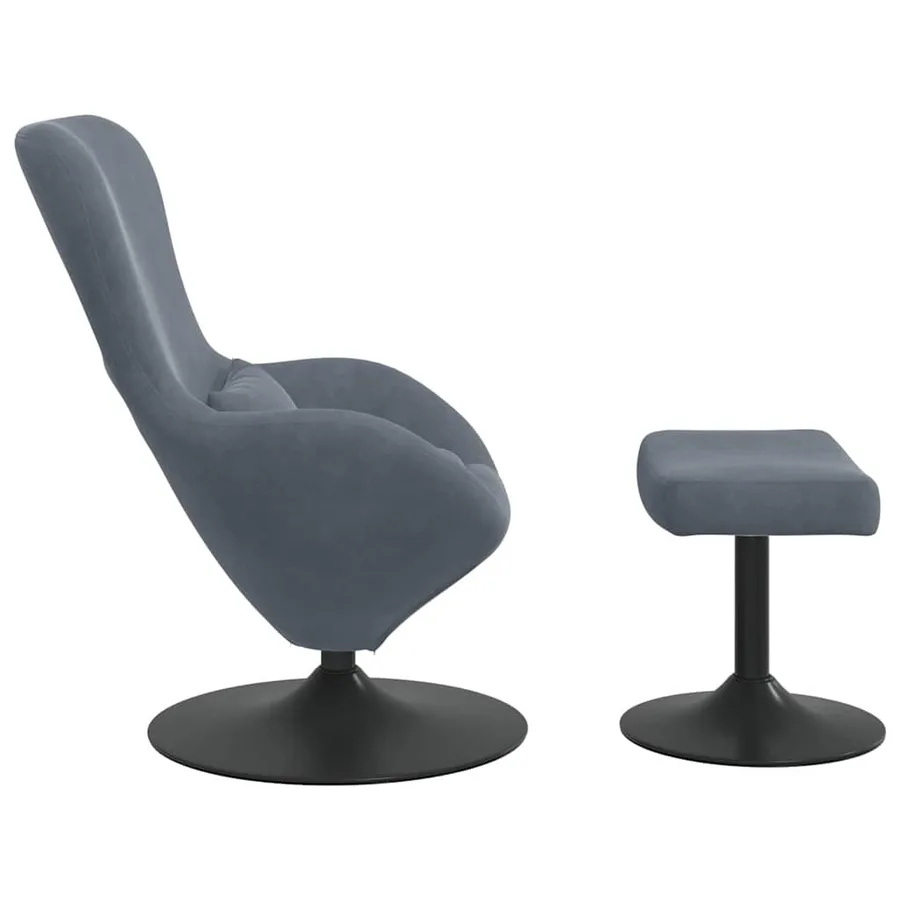 Chaise Œuf avec Pouf Gris foncé Velours - 5