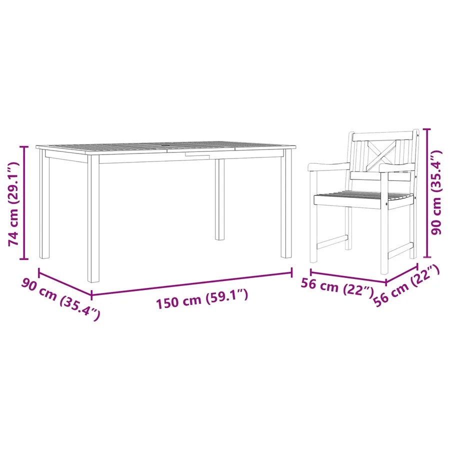 Ensemble de salle à manger pour jardin 7 pcs Marron - 10
