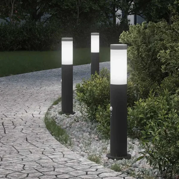 Bornes lumineuses avec détecteur lot de 3 50 cm acier inoxydable IP44
