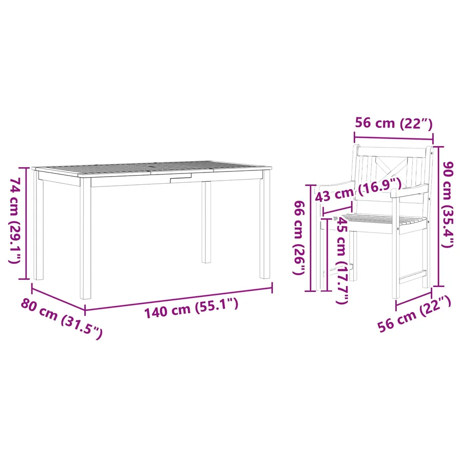 Ensemble de salle à manger pour jardin 7 pcs Marron - 8