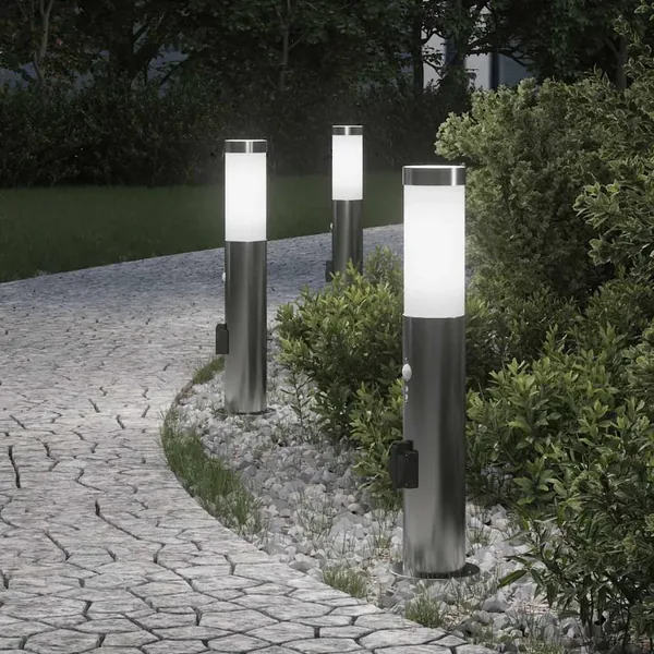 Bornes lumineuses avec détecteur et prise lot de 3 50 cm acier inoxydable IP44