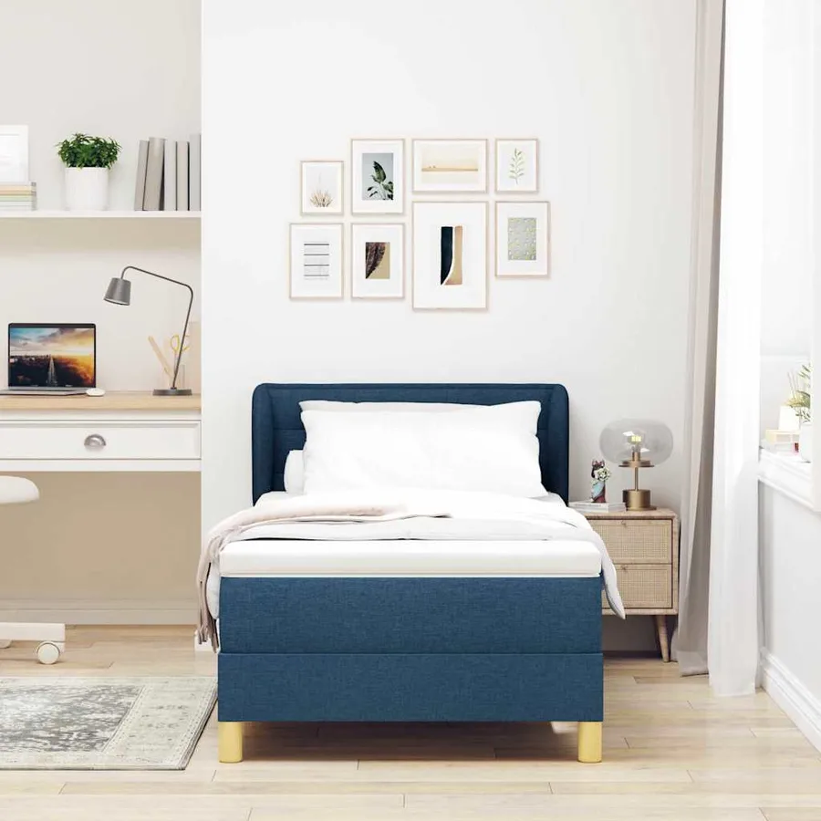 Lit à ressorts avec matelas Bleu 100 x 200 cm tissu - 3