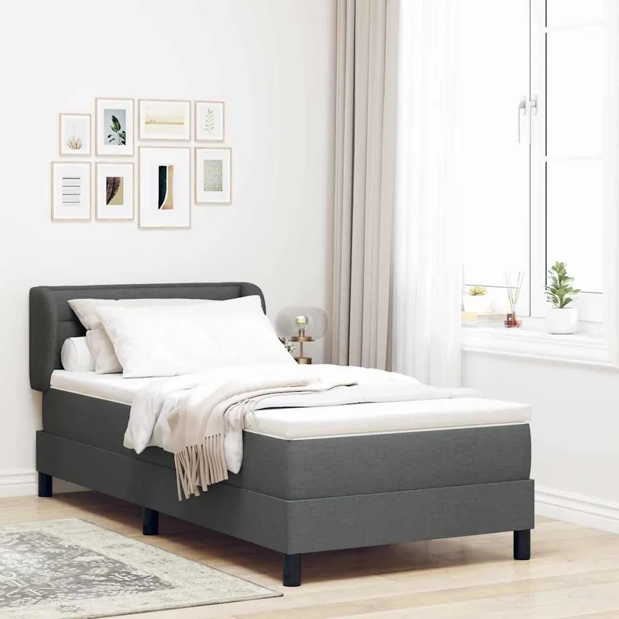 Lit à ressorts avec matelas Gris foncé 100 x 200 cm tissu