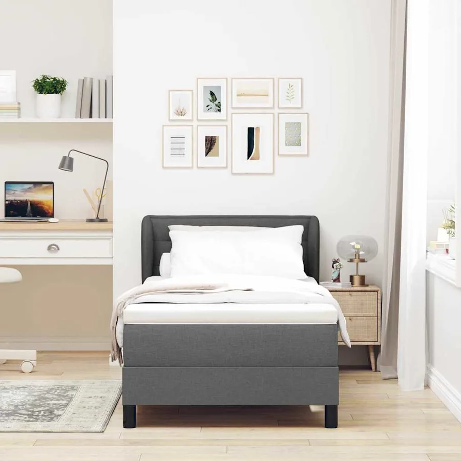 Lit à ressorts avec matelas Gris foncé 100 x 200 cm tissu - 3