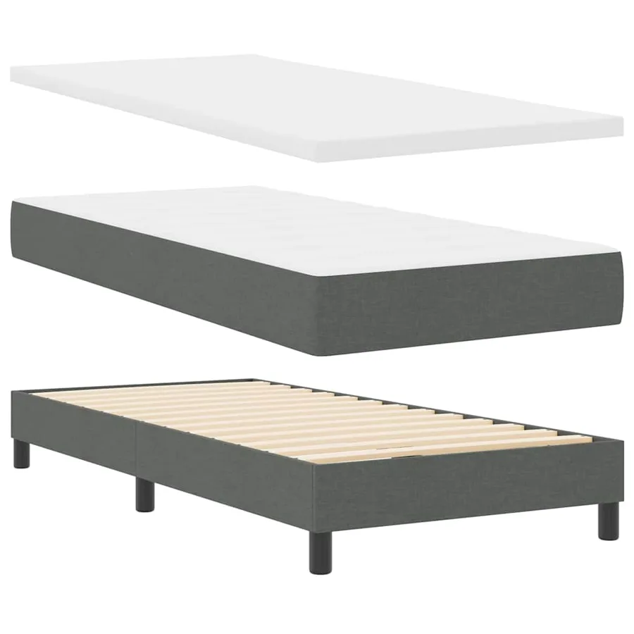 Lit à ressorts avec matelas Gris foncé 100 x 200 cm tissu - 4
