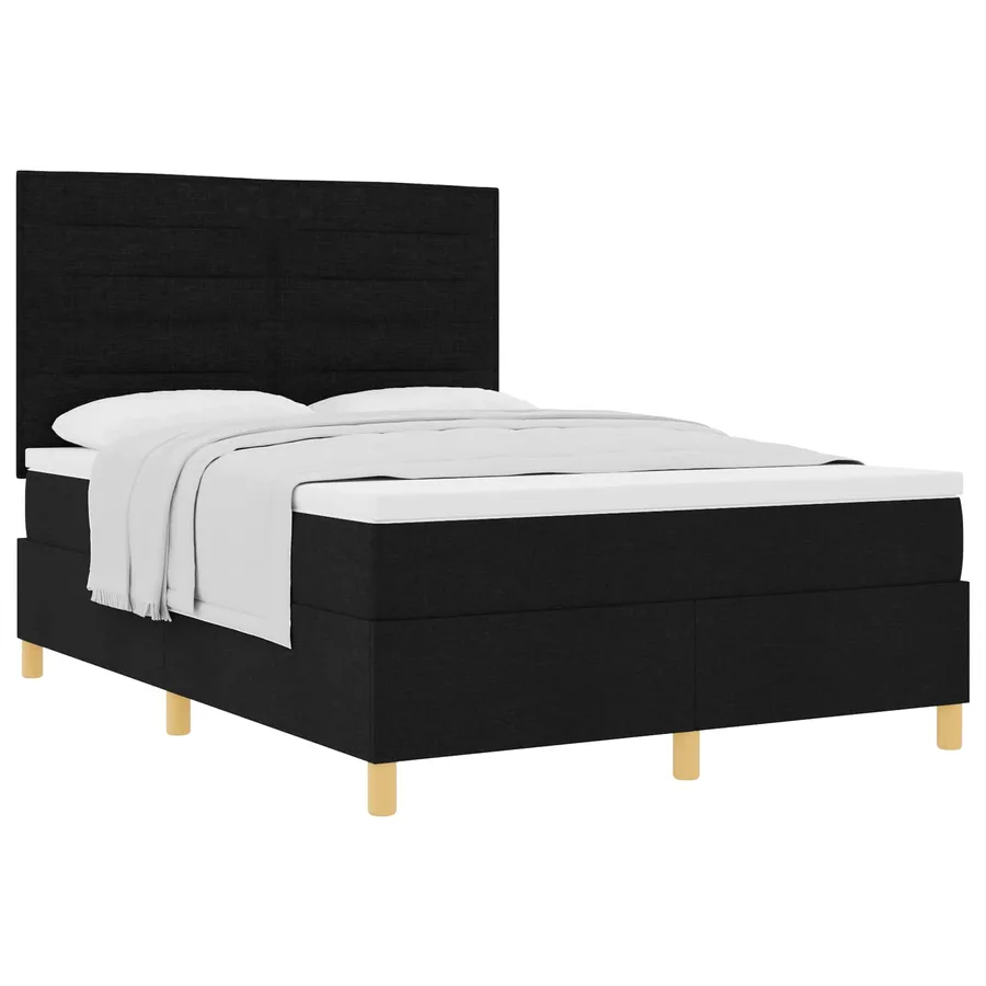 Lit à ressorts avec matelas Noir 140 x 200 cm tissu - 2