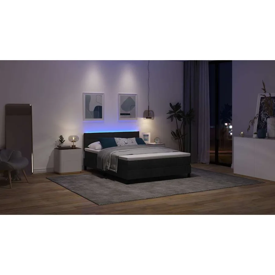 Lit à ressorts avec matelas avec LED Noir 140 x 190 cm tissu - 5