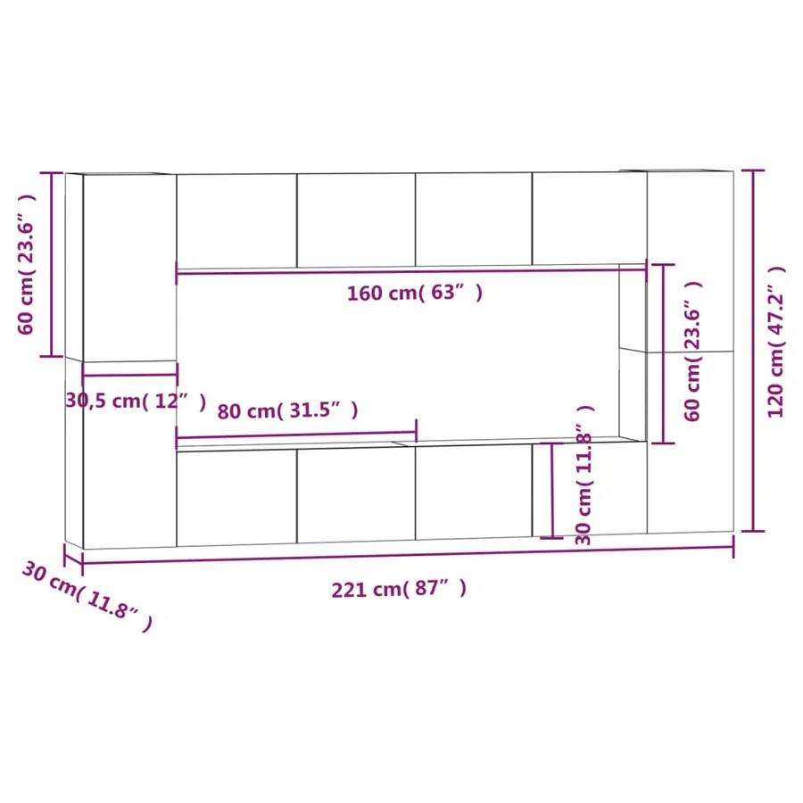 Ensemble de meubles TV 8 pcs Gris béton Bois d'ingénierie - 11