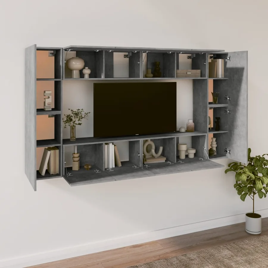 Ensemble de meubles TV 8 pcs Gris béton Bois d'ingénierie - 3