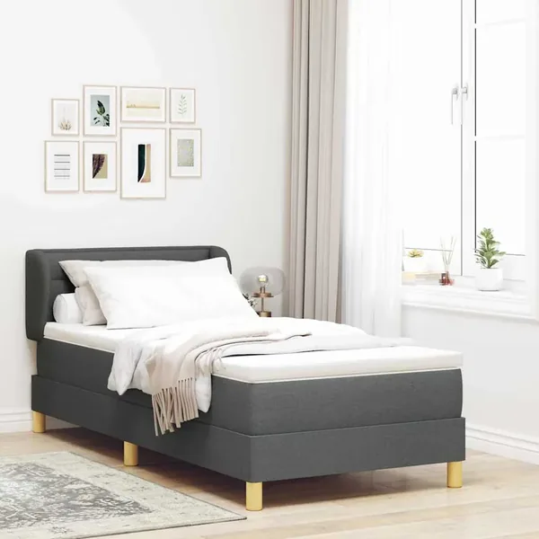 Lit à ressorts avec matelas Gris foncé 100 x 200 cm tissu