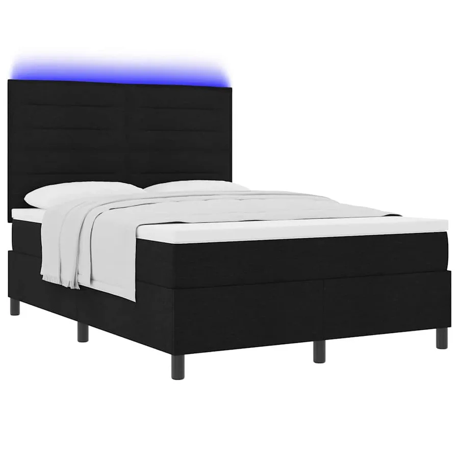 Lit à ressorts avec matelas avec LED Noir 140 x 190 cm tissu - 3