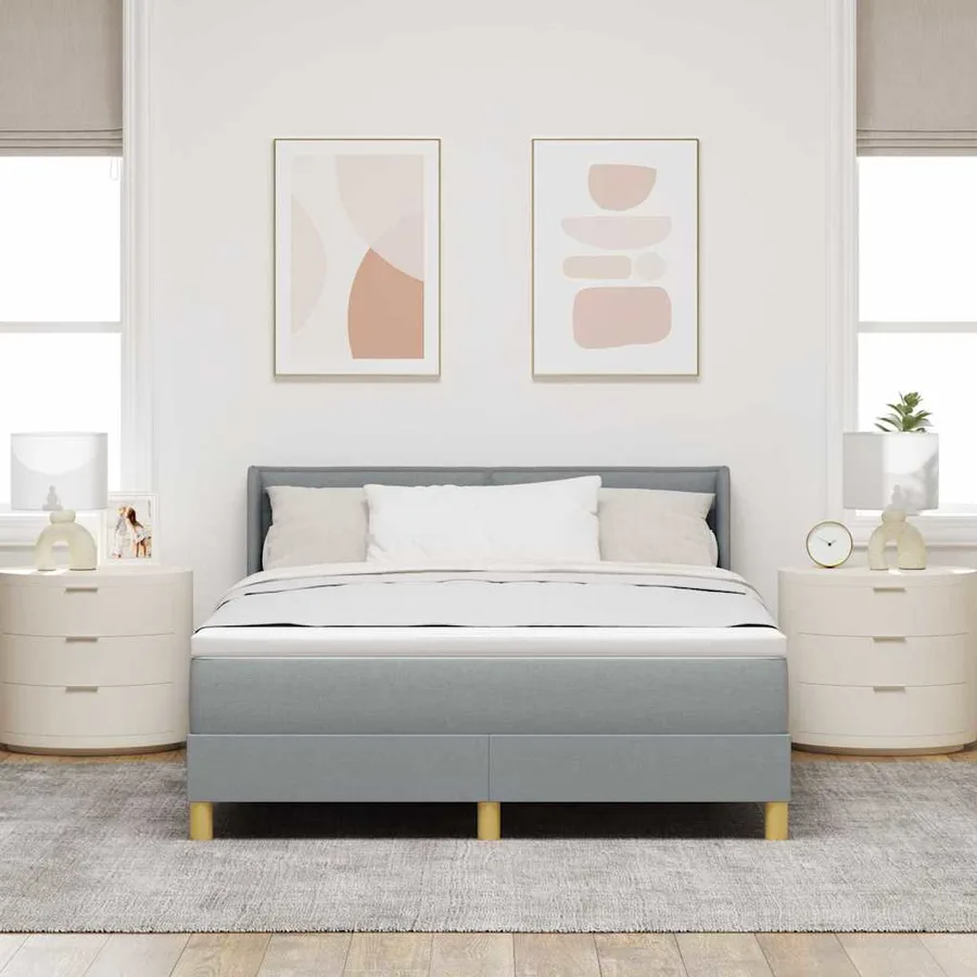 Lit à ressorts avec matelas Gris clair 190 x 140 cm tissu - 3