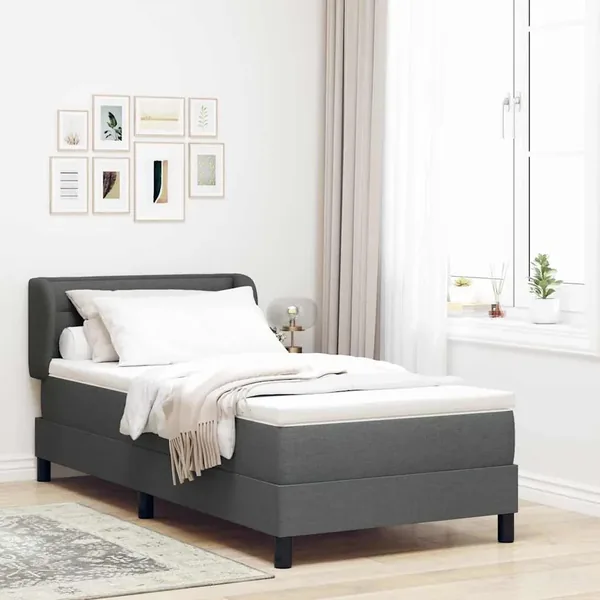 Lit à ressorts avec matelas Gris foncé 90 x 200 cm tissu