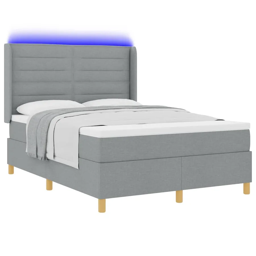 Lit à ressorts avec bandes LED Gris clair 140 x 200 cm tissu - 3