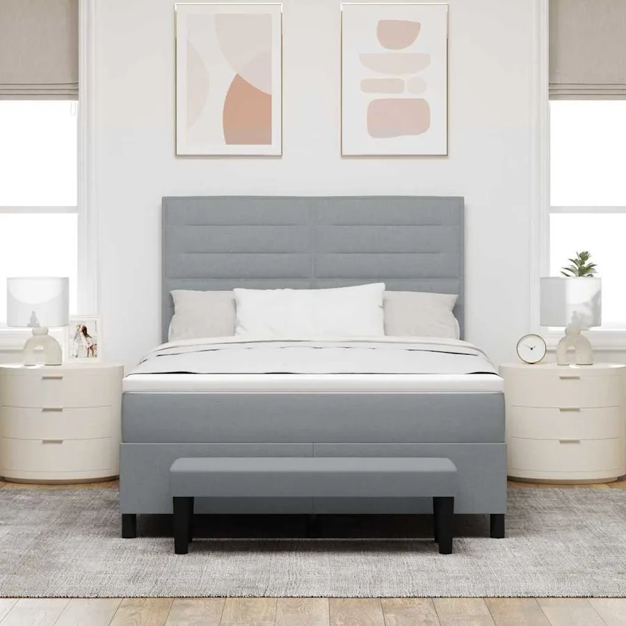 Lit à ressorts avec tête de lit Gris clair 140 x 200 cm tissu - 3