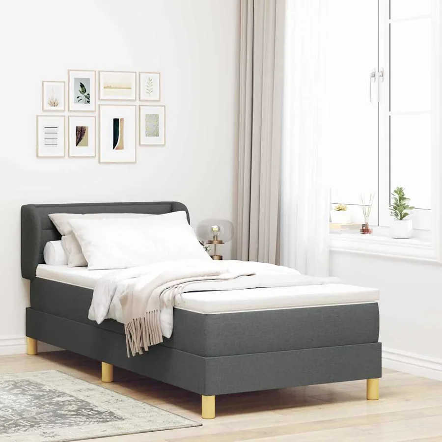 Lit à ressorts avec matelas Gris foncé 90 x 190 cm tissu