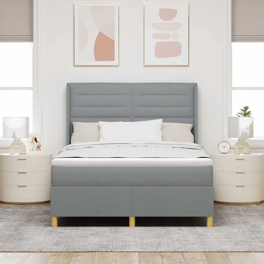 Lit à ressorts avec matelas Gris clair 140 x 200 cm tissu - 3