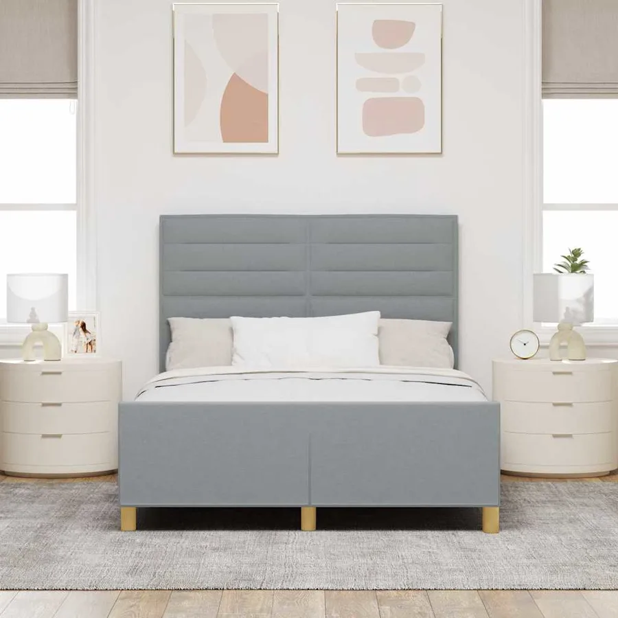 Cadre de lit avec tête de lit Gris clair 140 x 190 cm tissu - 3