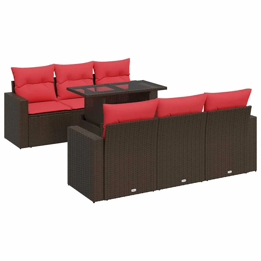Salon de jardin avec coussins 7pcs marron résine tressée acacia - 2