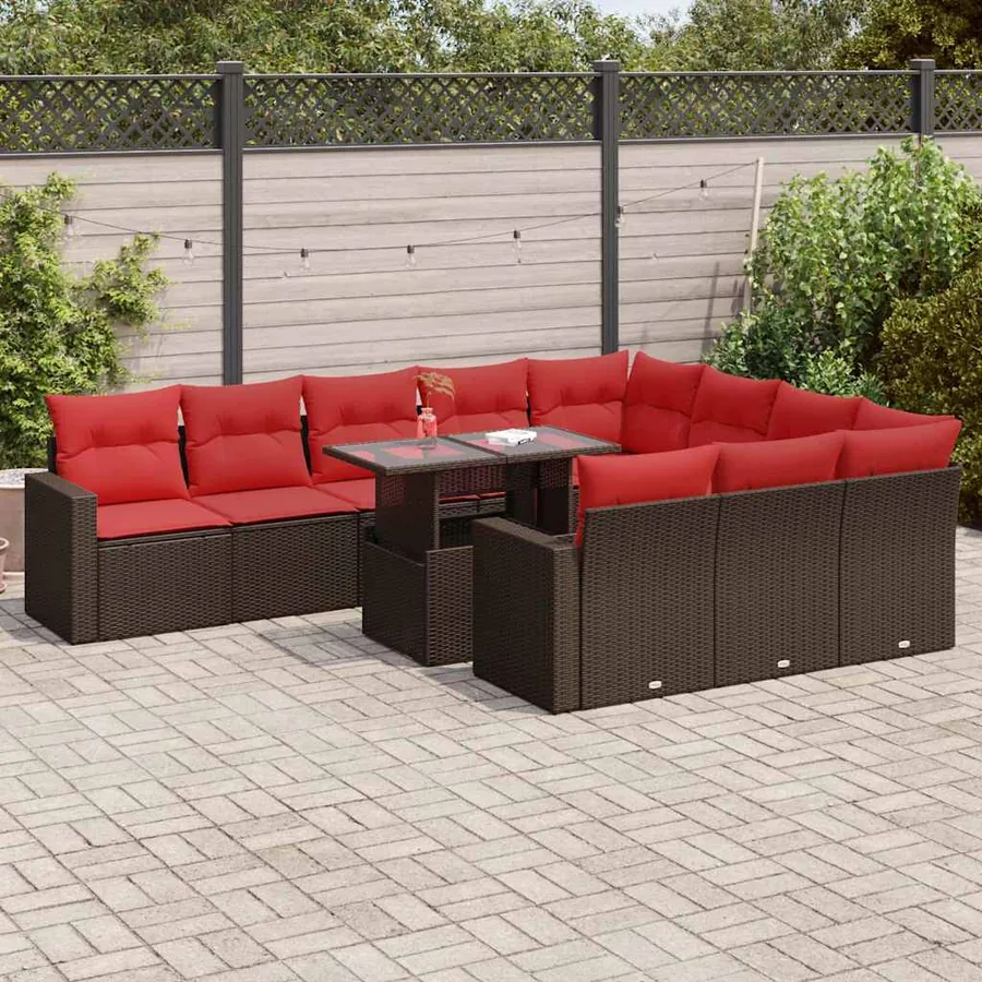 Ensemble de canapés de jardin 11 pcs et coussins rotin acacia