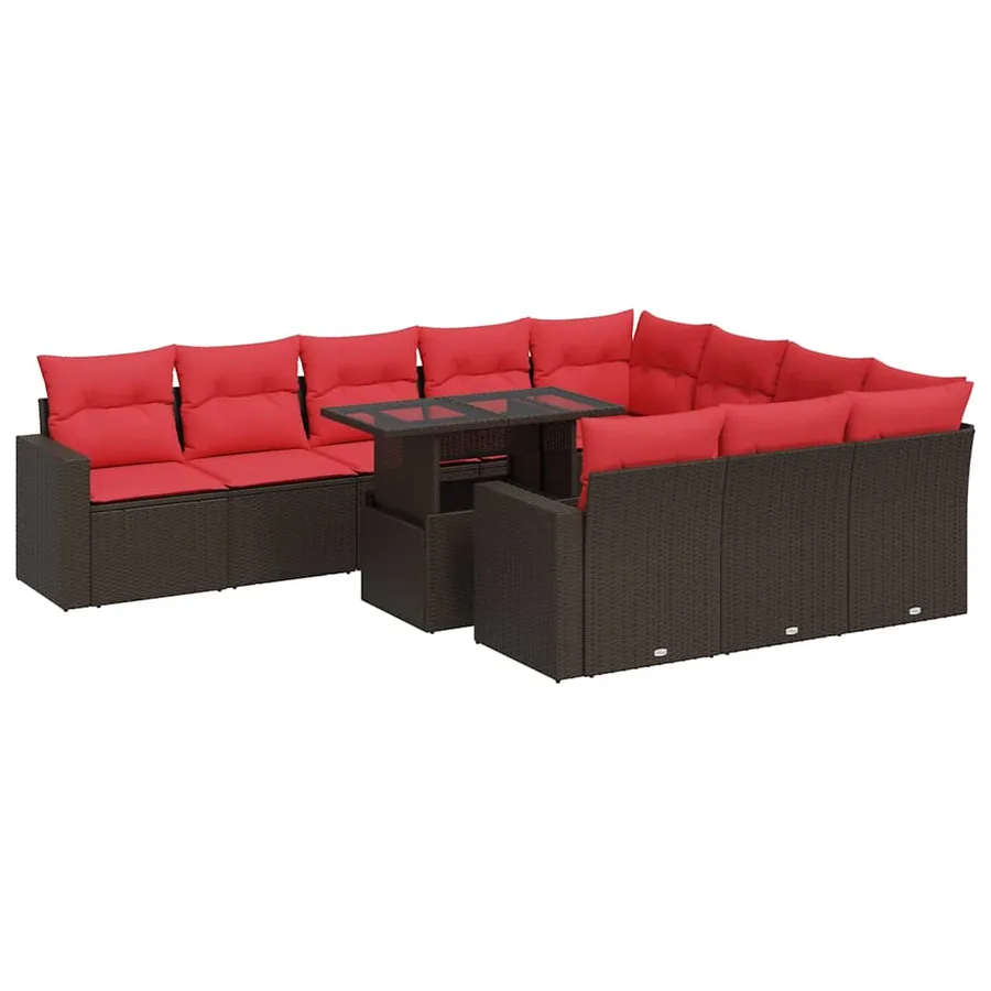 Ensemble de canapés de jardin 11 pcs et coussins rotin acacia - 2