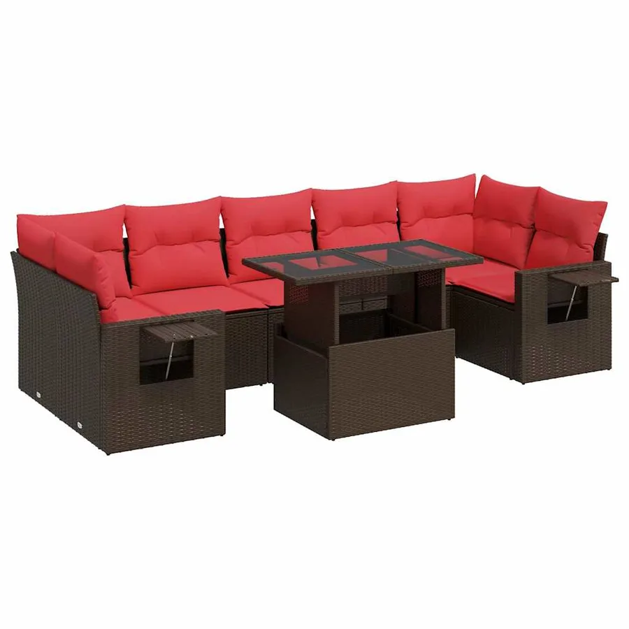 Salon de jardin avec coussins 8 pcs marron résine tressée acacia - 2