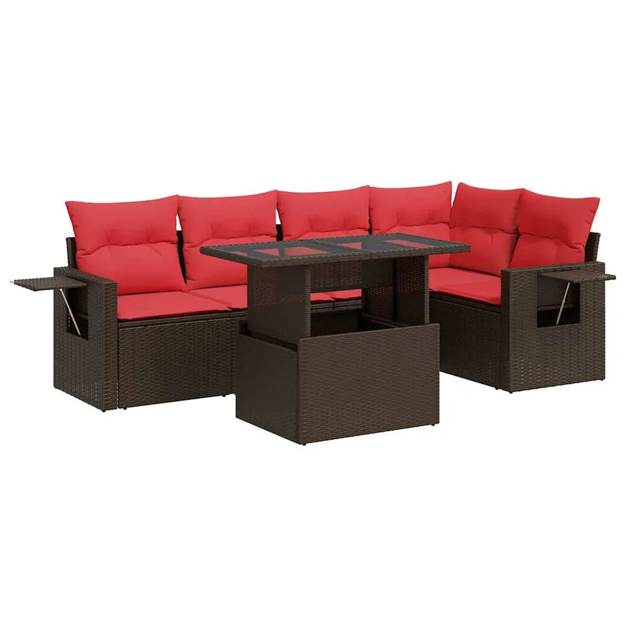 Salon de jardin avec coussins 6pcs marron résine tressée acacia - 2