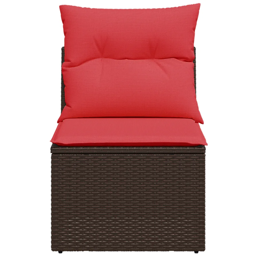 Canapé de jardin sans accoudoirs avec coussins en polyrotin marron - 4