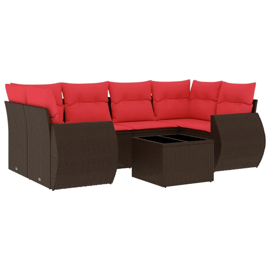 Ensemble de canapé de jardin 7 pcs avec coussins marron résine tressée - 2