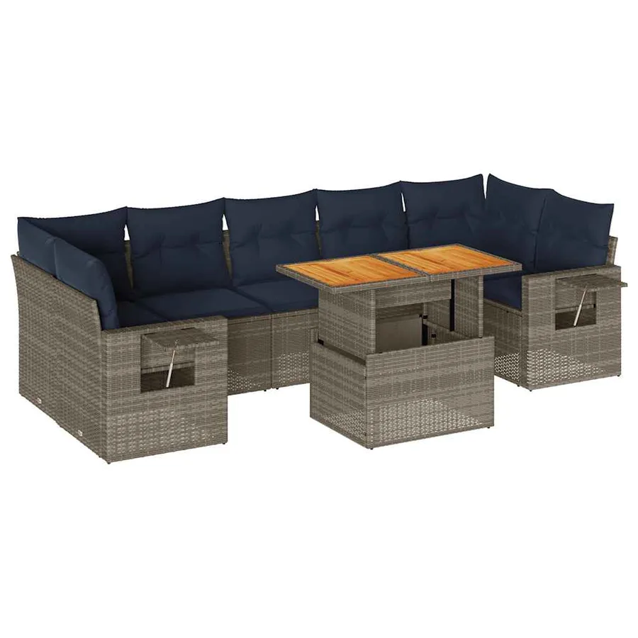 Salon de jardin 8 pcs avec coussins gris résine tressée - 2