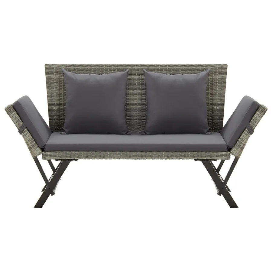 Banc de jardin avec coussins 176 cm Gris Résine tressée - 2