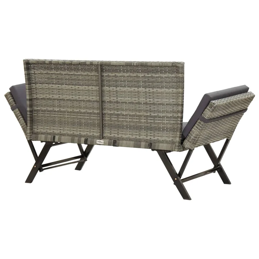 Banc de jardin avec coussins 176 cm Gris Résine tressée - 4