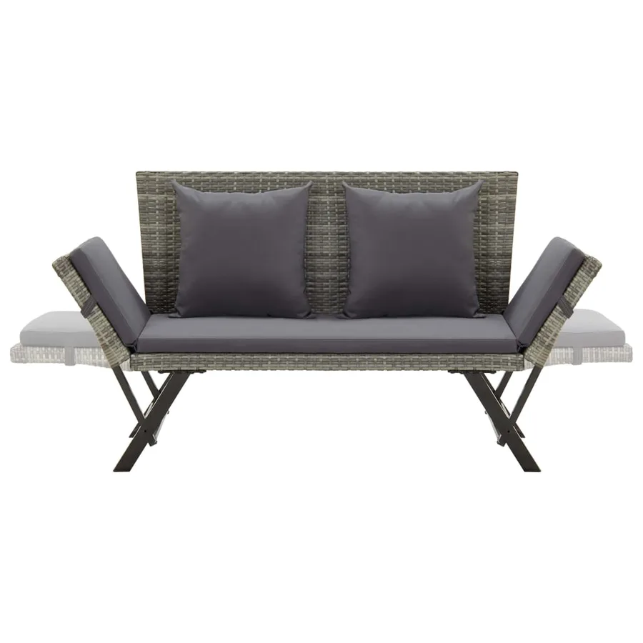 Banc de jardin avec coussins 176 cm Gris Résine tressée - 5