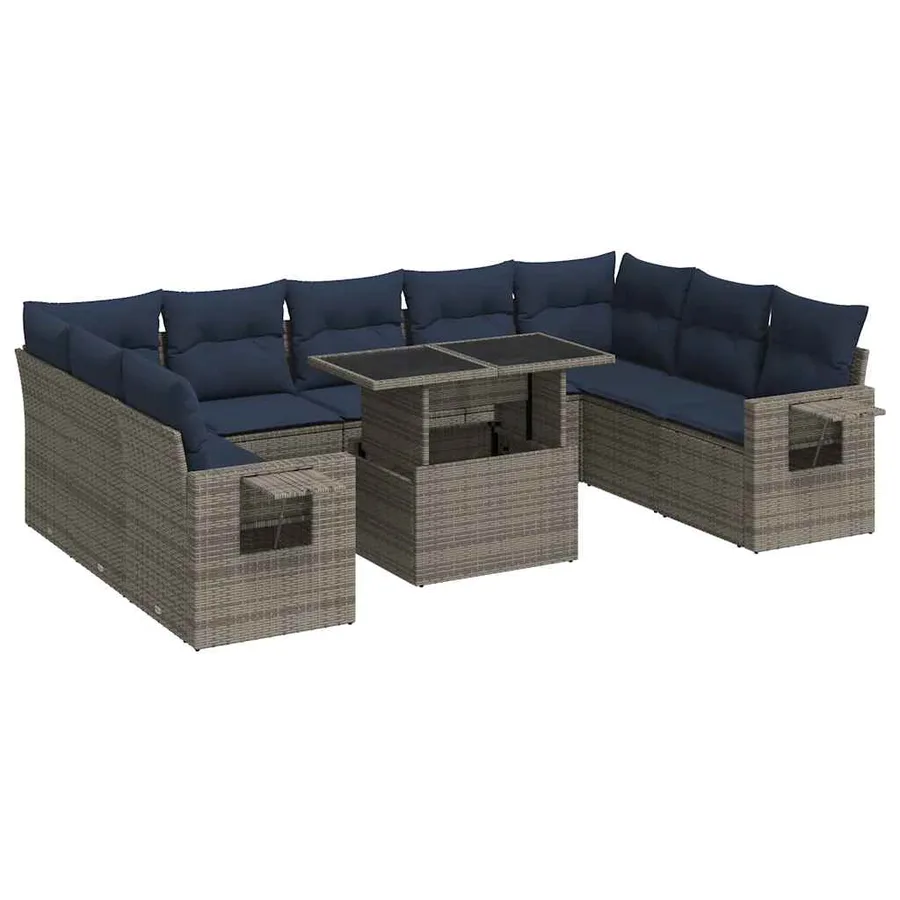 Salon de jardin avec coussins 10 pcs gris résine tressée acacia - 2