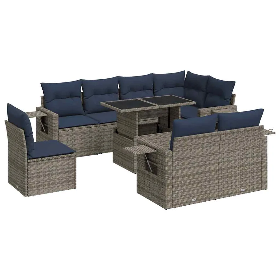 Salon de jardin avec coussins 9pcs gris résine tressée - 2