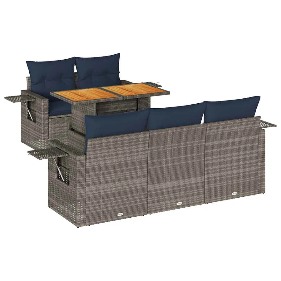 Salon de jardin 6 pcs avec coussins gris résine tressée - 2