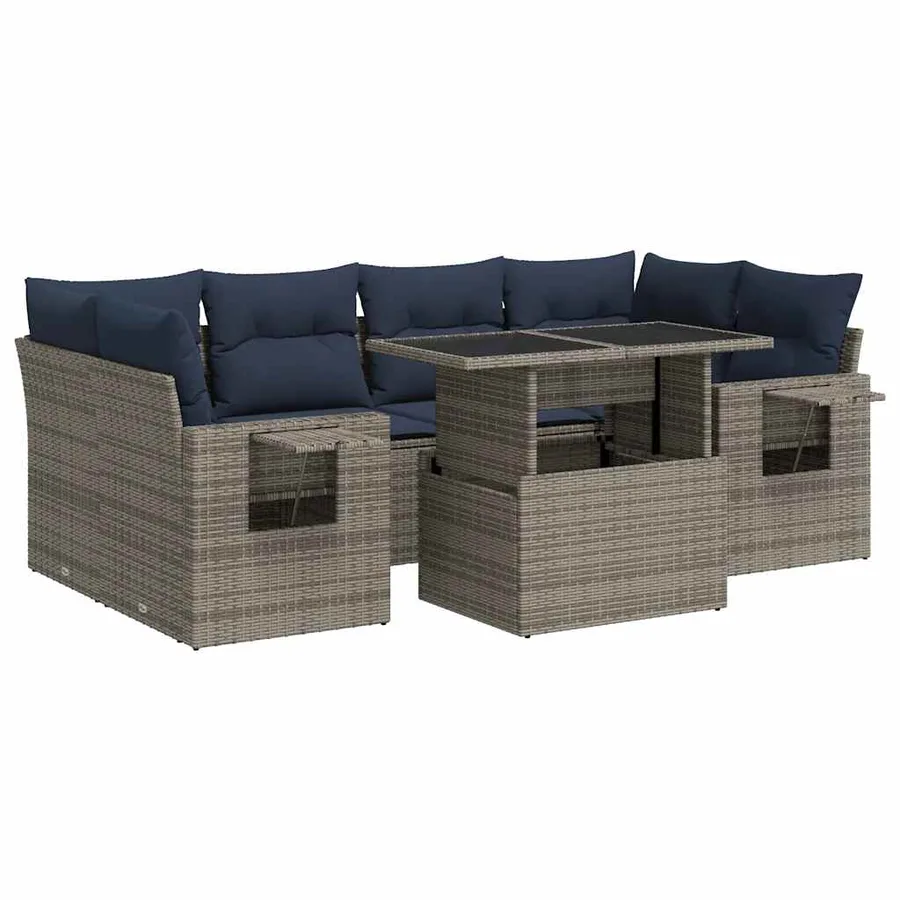 Salon de jardin avec coussins 7 pcs gris résine tressée - 2