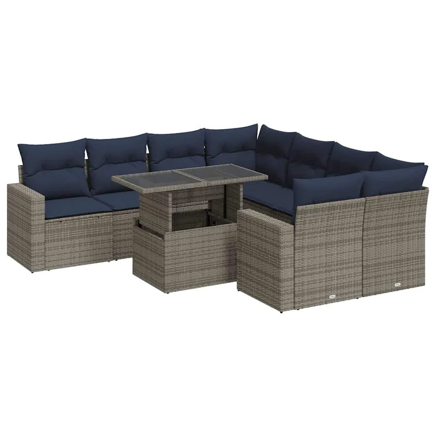 Salon de jardin avec coussins 9 pcs gris résine tressée acacia - 2